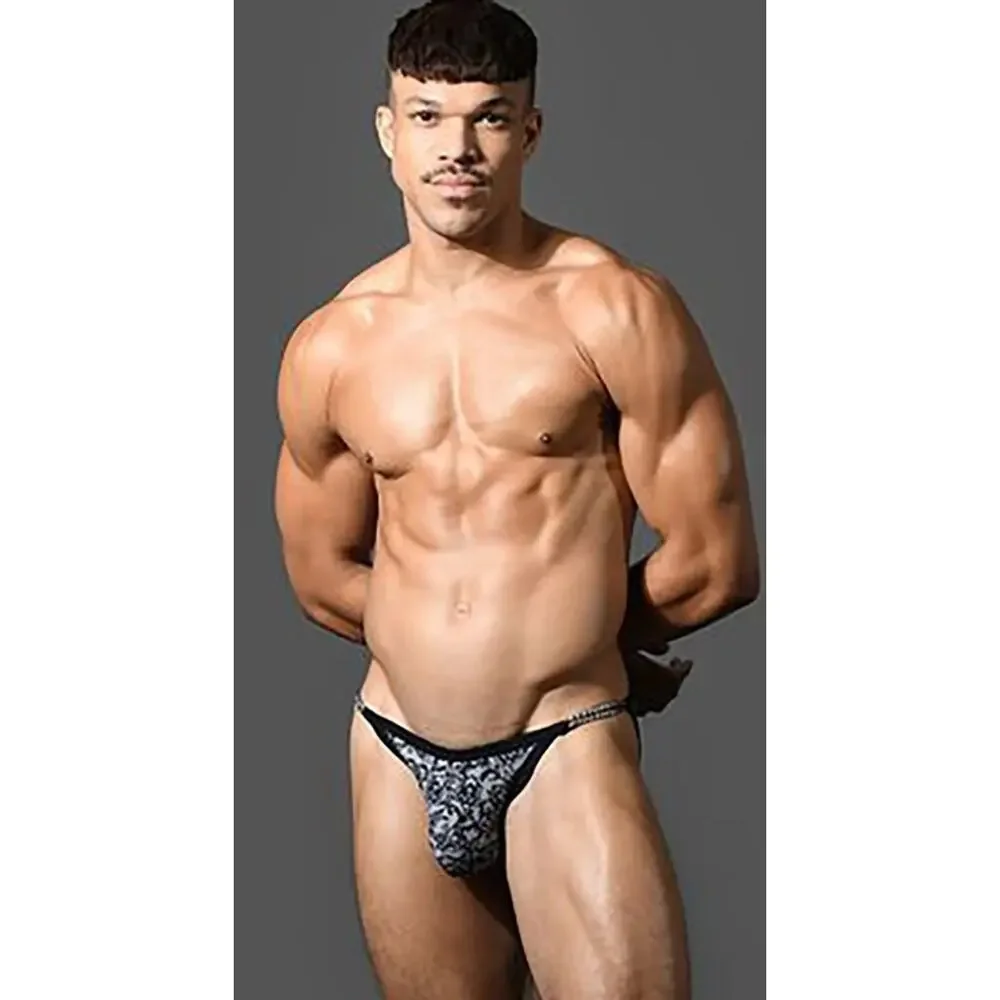 NEW Andrew Christian Chain Lace Bikini Swim Bikini Black White Size Large